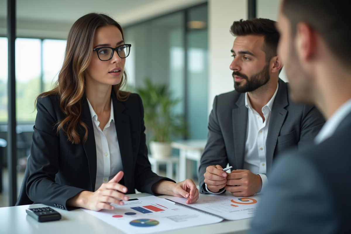 Femme conseillant un client lors d