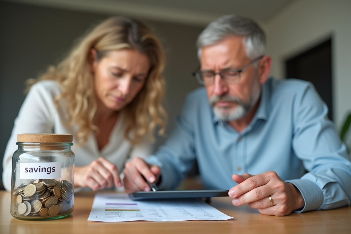 Couple inquiet devant un relevé financier dans la cuisine