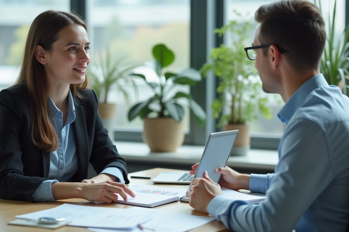 Femme professionnelle en discussion avec conseiller financier