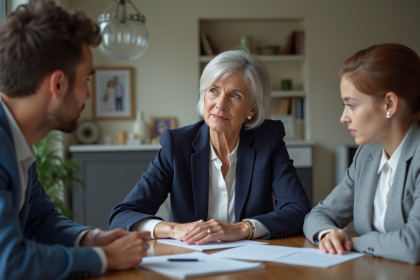 Femme senior en discussion avec ses enfants à la maison