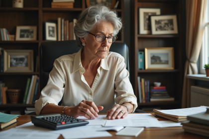 Femme d'&acirc;ge moyen dans un bureau vintage et organis&eacute;