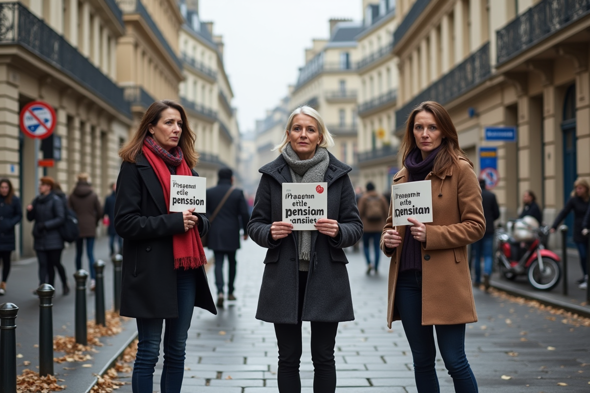 Trois femmes françaises manifestant pour la reforme des retraites