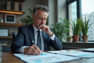 Homme d affaires analysant des graphiques dans un bureau moderne