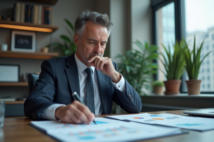 Homme d affaires analysant des graphiques dans un bureau moderne