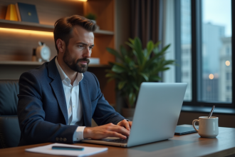 Homme en costume travaillant sur un ordinateur de trading