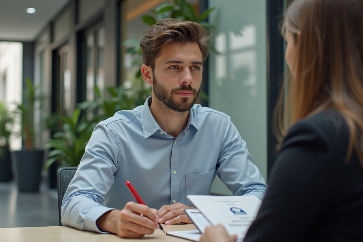 Jeune homme discute avec un conseiller bancaire dans une agence
