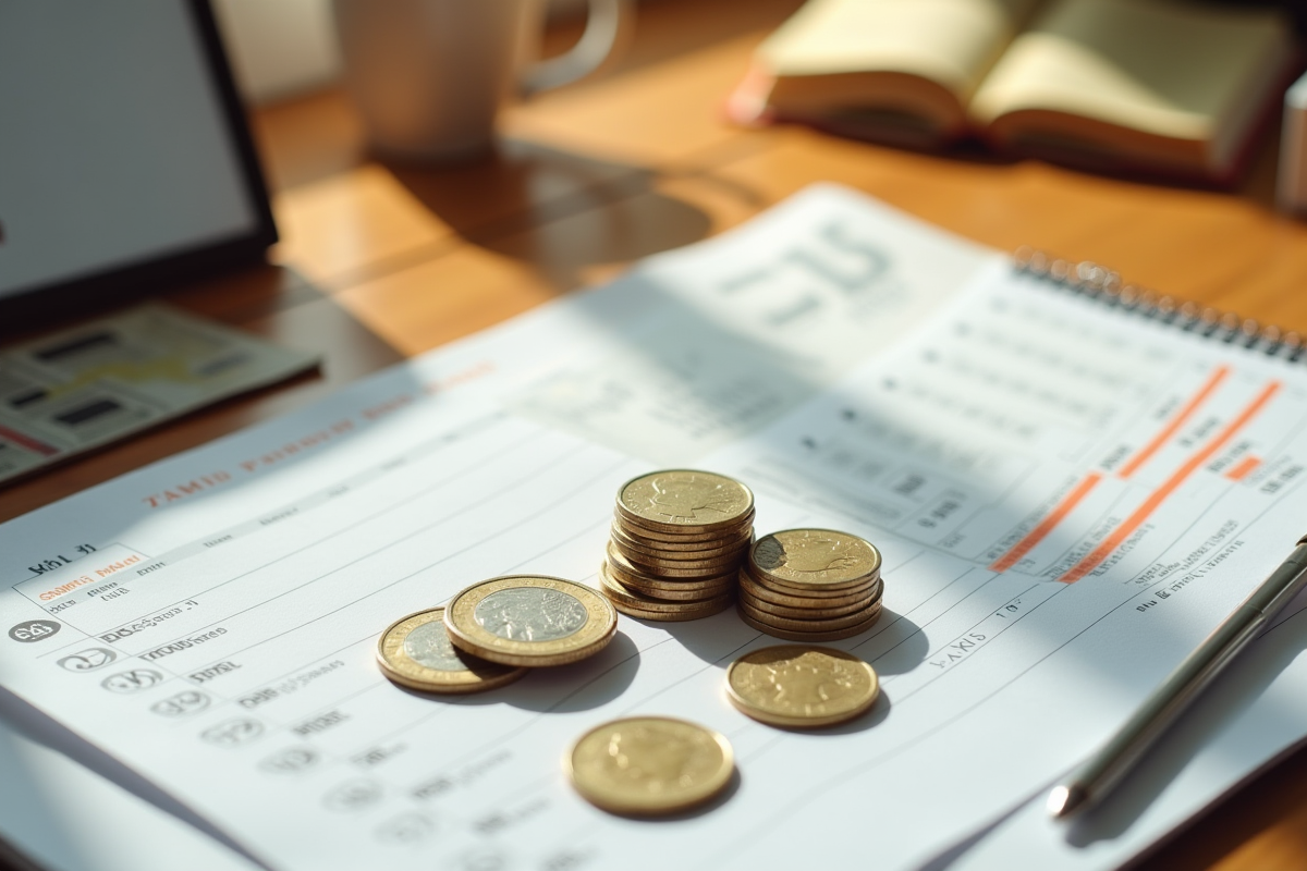 Pile de pièces euros et calendrier avec dates entourées