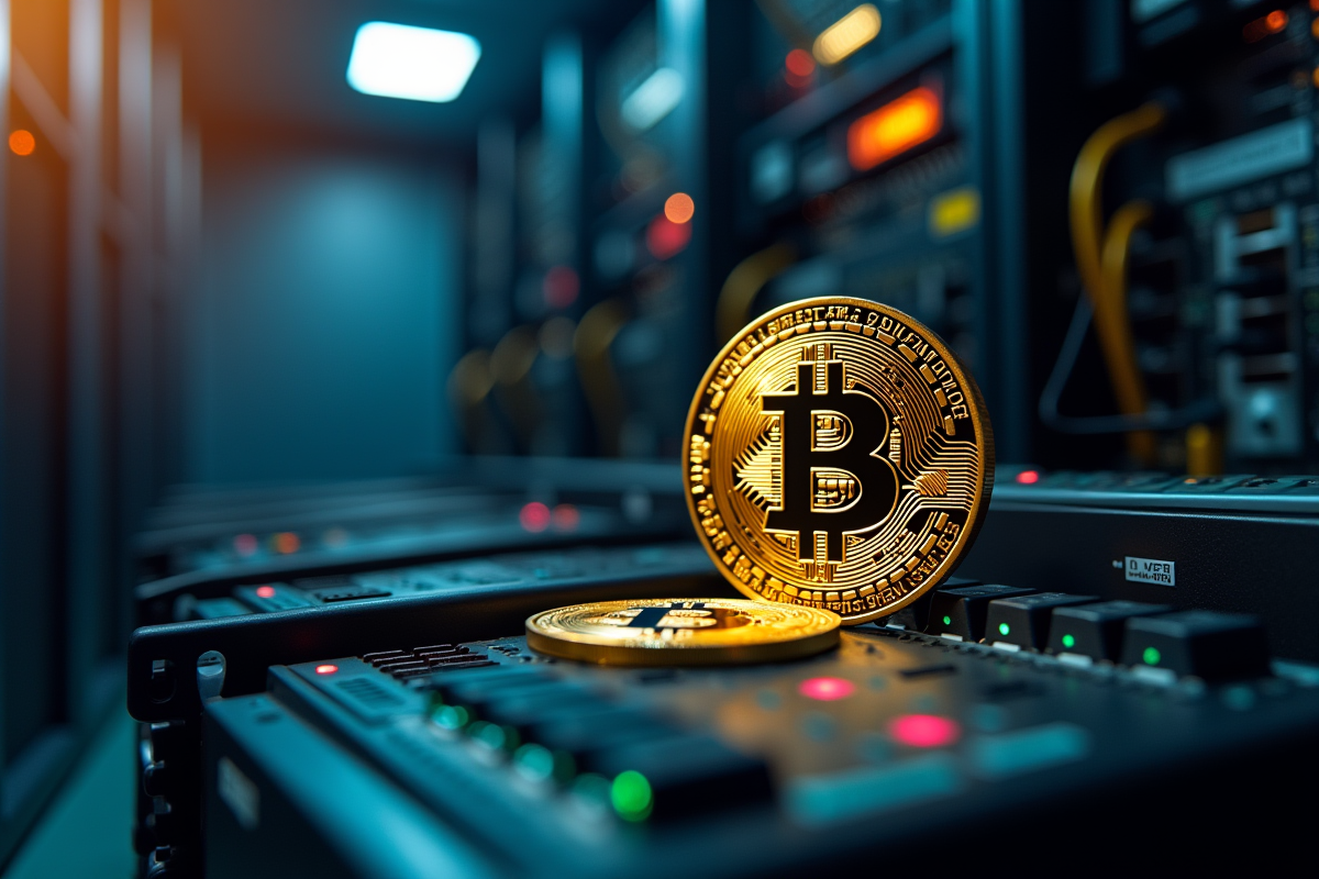 Bitcoin physique sur serveur sécurisé dans une salle informatique